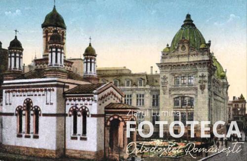Carte poştală color cu biserica Zlătari din Bucureşti