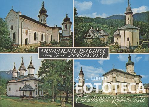 Carte poştală color cu biserici de mănăstiri reprezentative din jud. Neamţ