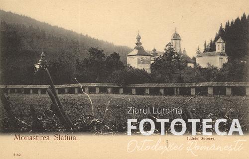 Carte poştală reprezentând mănăstirea Slatina, jud. Suceava
