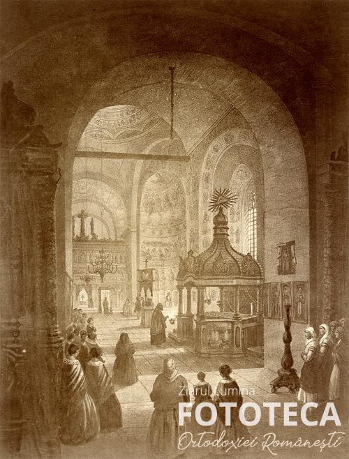 Reproducere după o stampă realizată de Franz X. Knapp reprezentând credincioşi în pelerinaj la moaştele „Sf. Ioan cel Nou” 