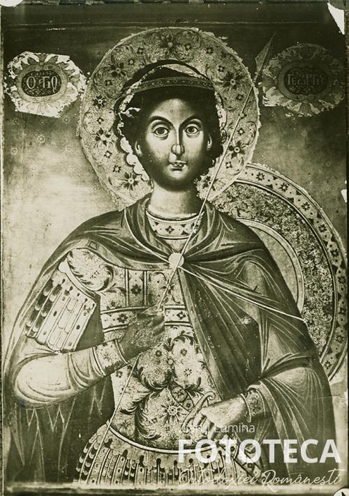 Fotografie reprezentând icoana „Sf Gheorghe” purtată de Ştefan cel Mare în toate războiale cu turcii şi dăruită de acesta mănăstirii Zografou de la muntele Athos