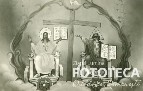 Pictură pe bolta a doua reprezentând „Sf Treime”, de la biserica din Răuceşti, jud. Neamţ