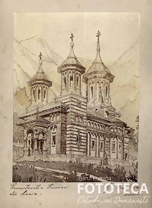 Desen cu noua biserică a mănăstirii Sinaia, jud. Prahova