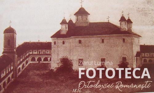 Reproducere de pe un tablou reprezentând mănăstirea Sărindar din Bucureşti