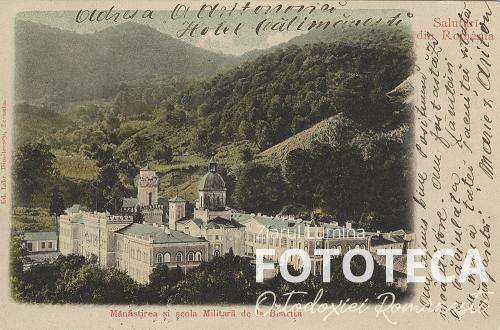 Carte poştală color reprezentând mănăstirea Bistriţa-Vâlcea